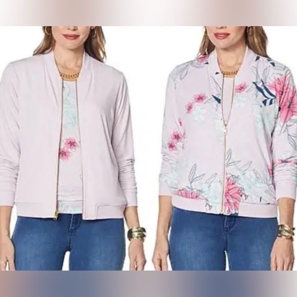 IMAN Chic Reversible Stretch Knit Bomber Floral Jacket Women’s Size 4X NWT - Picture 4 of 4